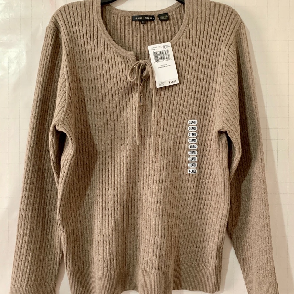 NWT Jeanne Pierre Taupe Sweater Size XL